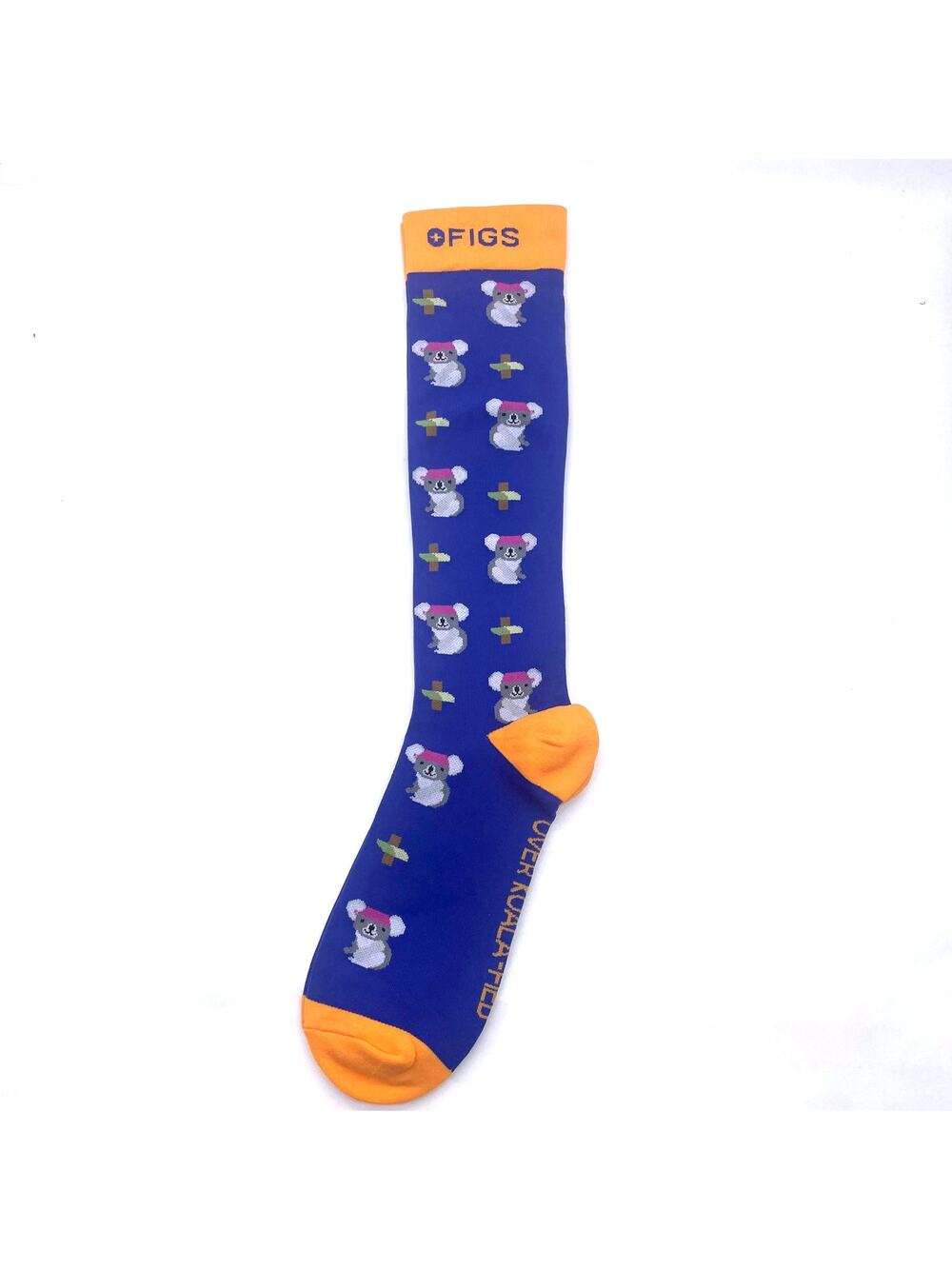 1 Pair FIGS Compression 'Koala' Blue & Yellow Socks Size XL